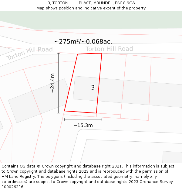 3, TORTON HILL PLACE, ARUNDEL, BN18 9GA: Plot and title map