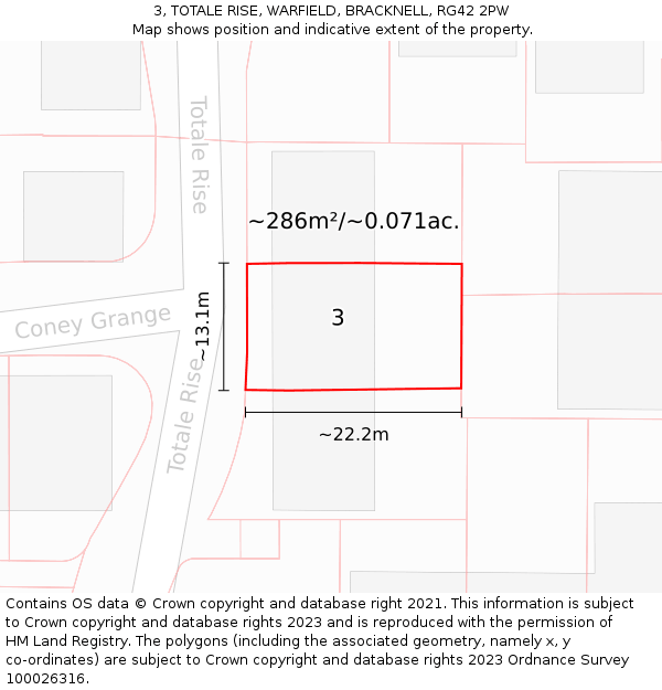 3, TOTALE RISE, WARFIELD, BRACKNELL, RG42 2PW: Plot and title map