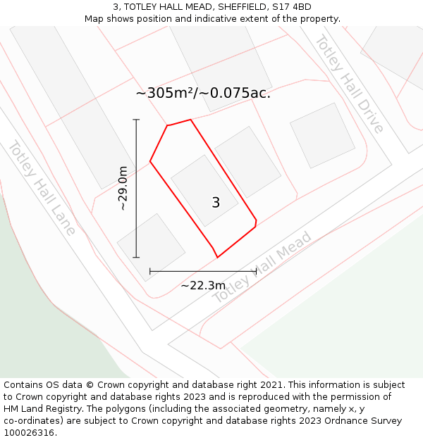 3, TOTLEY HALL MEAD, SHEFFIELD, S17 4BD: Plot and title map