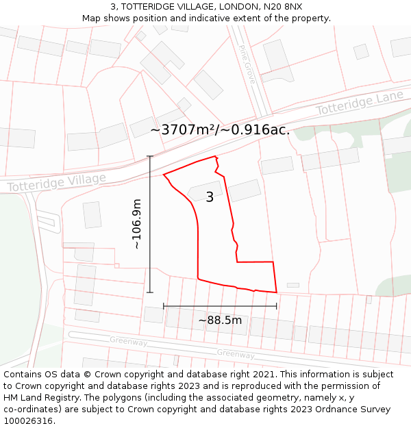 3, TOTTERIDGE VILLAGE, LONDON, N20 8NX: Plot and title map