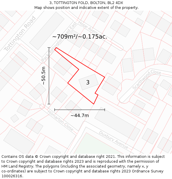 3, TOTTINGTON FOLD, BOLTON, BL2 4DX: Plot and title map
