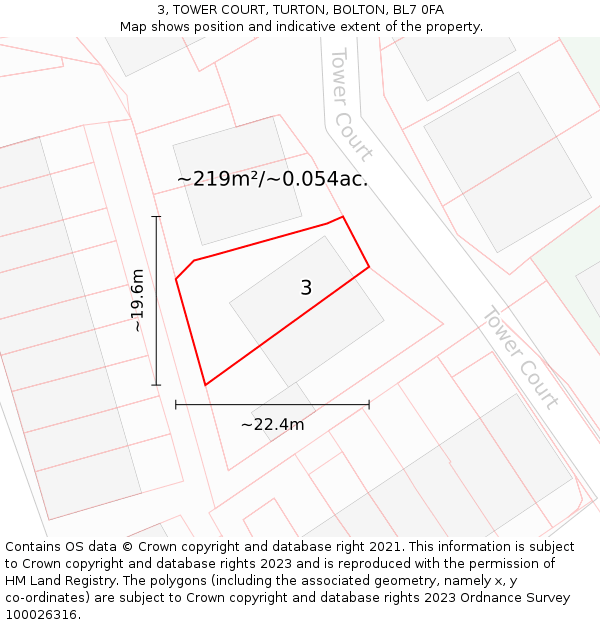 3, TOWER COURT, TURTON, BOLTON, BL7 0FA: Plot and title map