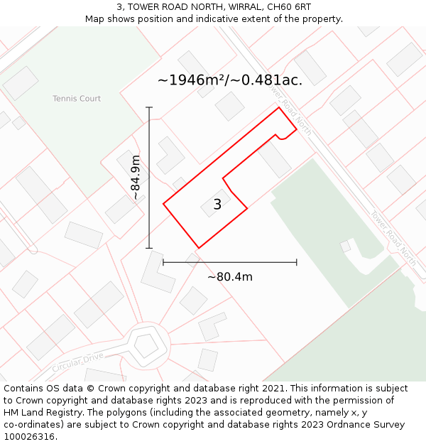 3, TOWER ROAD NORTH, WIRRAL, CH60 6RT: Plot and title map