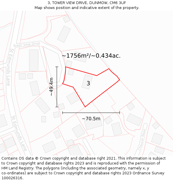 3, TOWER VIEW DRIVE, DUNMOW, CM6 3UF: Plot and title map