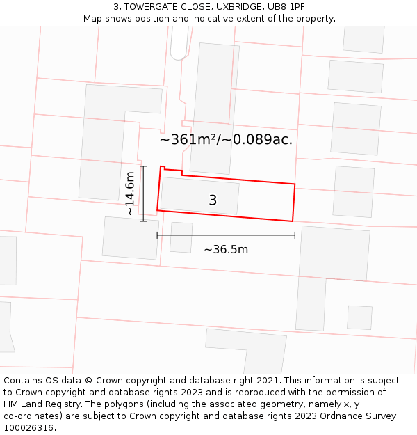 3, TOWERGATE CLOSE, UXBRIDGE, UB8 1PF: Plot and title map