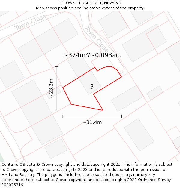 3, TOWN CLOSE, HOLT, NR25 6JN: Plot and title map