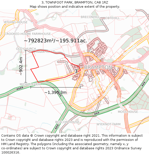 3, TOWNFOOT PARK, BRAMPTON, CA8 1RZ: Plot and title map