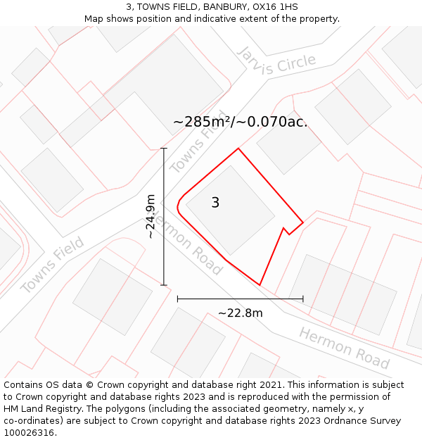 3, TOWNS FIELD, BANBURY, OX16 1HS: Plot and title map