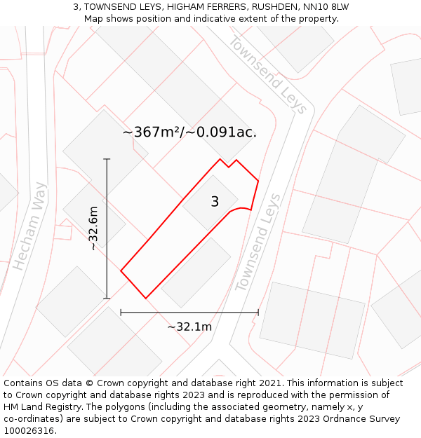 3, TOWNSEND LEYS, HIGHAM FERRERS, RUSHDEN, NN10 8LW: Plot and title map