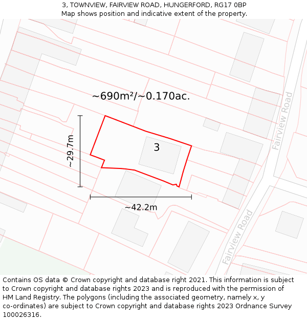 3, TOWNVIEW, FAIRVIEW ROAD, HUNGERFORD, RG17 0BP: Plot and title map