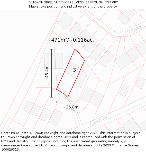 3, TOWTHORPE, NUNTHORPE, MIDDLESBROUGH, TS7 0PY: Plot and title map