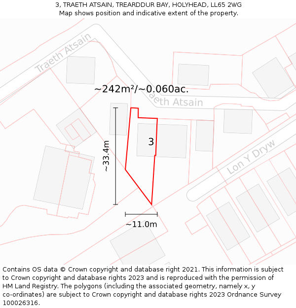 3, TRAETH ATSAIN, TREARDDUR BAY, HOLYHEAD, LL65 2WG: Plot and title map