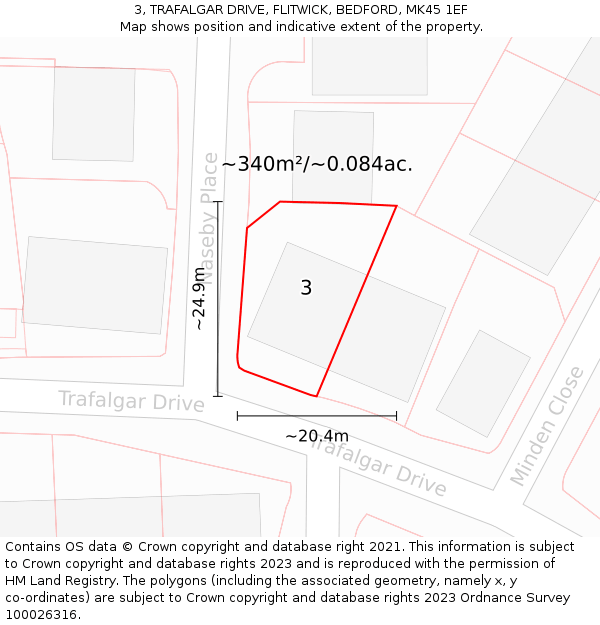 3, TRAFALGAR DRIVE, FLITWICK, BEDFORD, MK45 1EF: Plot and title map