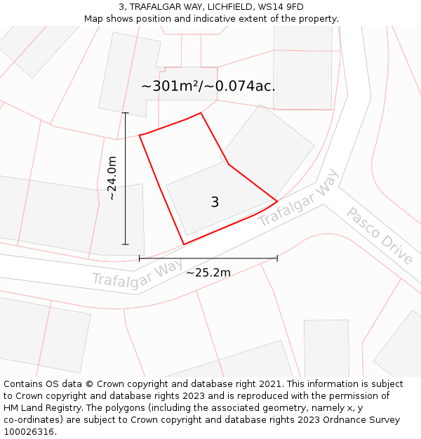 3, TRAFALGAR WAY, LICHFIELD, WS14 9FD: Plot and title map