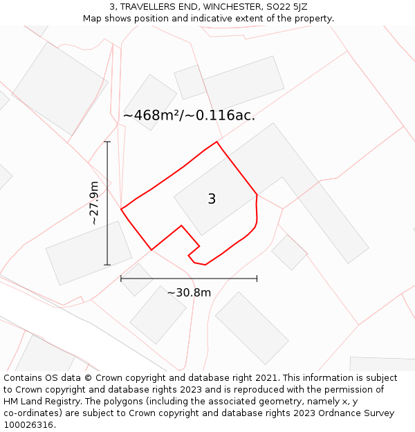 3, TRAVELLERS END, WINCHESTER, SO22 5JZ: Plot and title map