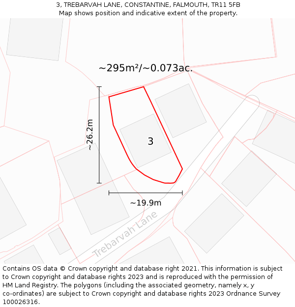 3, TREBARVAH LANE, CONSTANTINE, FALMOUTH, TR11 5FB: Plot and title map