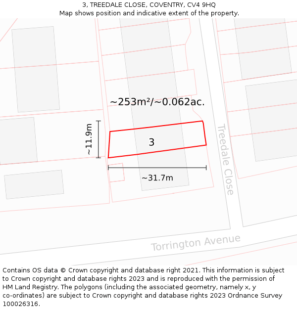 3, TREEDALE CLOSE, COVENTRY, CV4 9HQ: Plot and title map