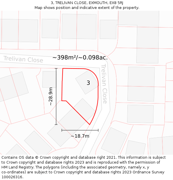 3, TRELIVAN CLOSE, EXMOUTH, EX8 5RJ: Plot and title map