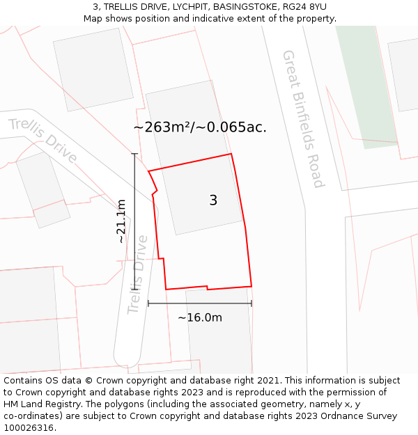 3, TRELLIS DRIVE, LYCHPIT, BASINGSTOKE, RG24 8YU: Plot and title map