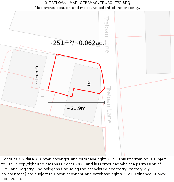 3, TRELOAN LANE, GERRANS, TRURO, TR2 5EQ: Plot and title map