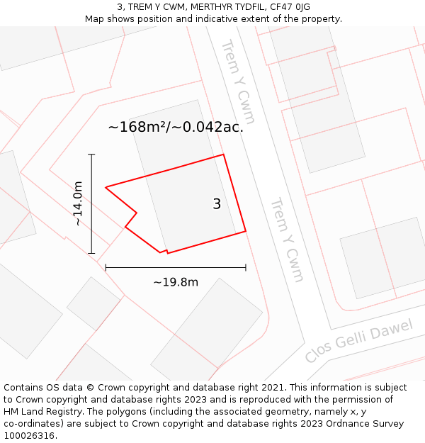 3, TREM Y CWM, MERTHYR TYDFIL, CF47 0JG: Plot and title map