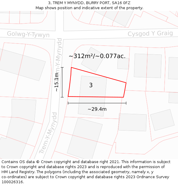 3, TREM Y MYNYDD, BURRY PORT, SA16 0FZ: Plot and title map