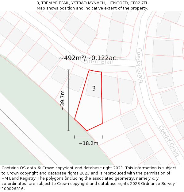3, TREM YR EFAIL, YSTRAD MYNACH, HENGOED, CF82 7FL: Plot and title map