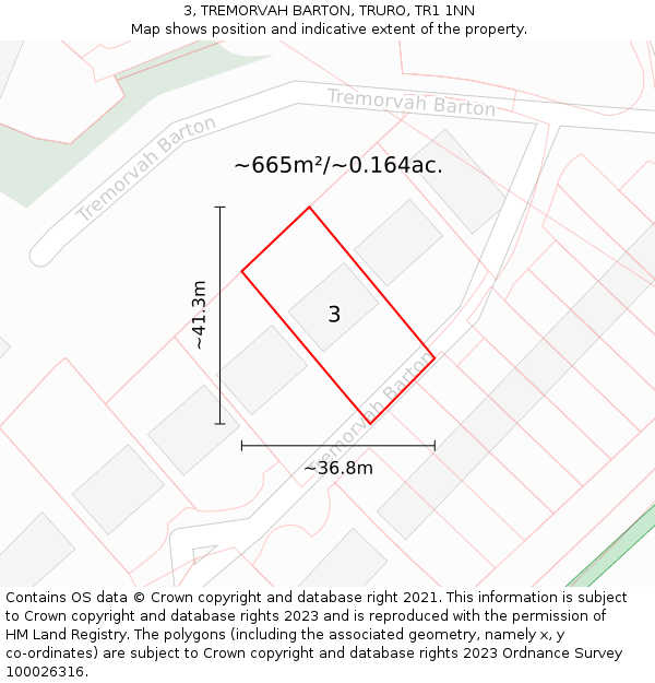 3, TREMORVAH BARTON, TRURO, TR1 1NN: Plot and title map