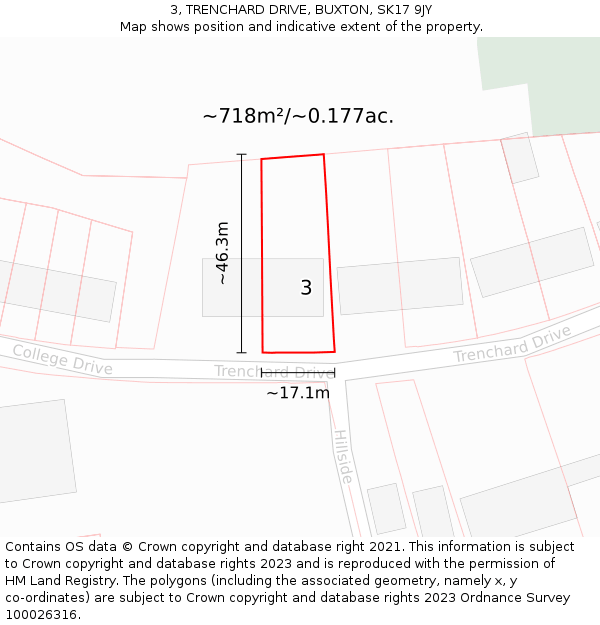 3, TRENCHARD DRIVE, BUXTON, SK17 9JY: Plot and title map