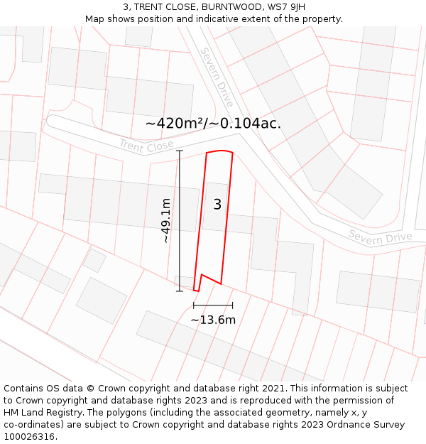 3, TRENT CLOSE, BURNTWOOD, WS7 9JH: Plot and title map