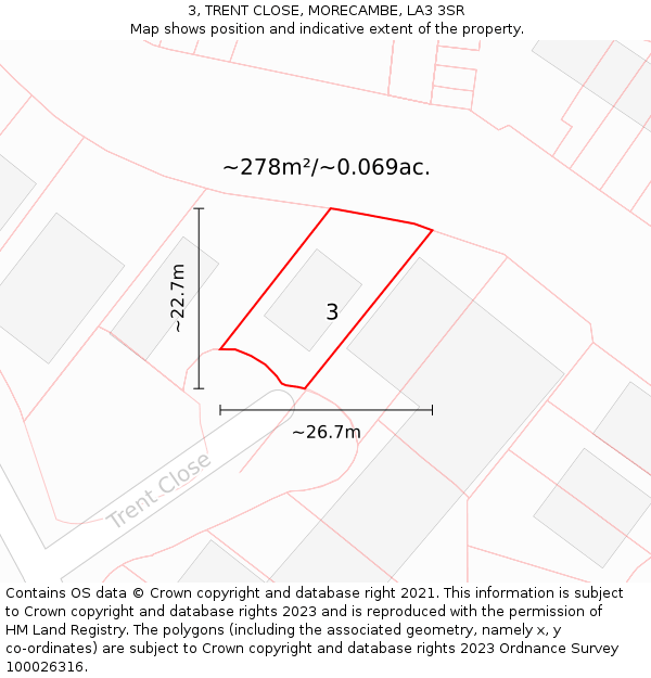 3, TRENT CLOSE, MORECAMBE, LA3 3SR: Plot and title map