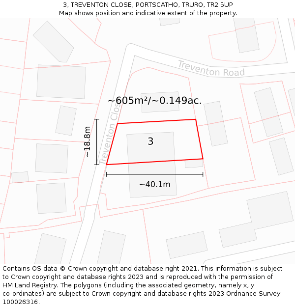 3, TREVENTON CLOSE, PORTSCATHO, TRURO, TR2 5UP: Plot and title map