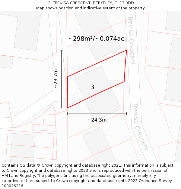 3, TREVISA CRESCENT, BERKELEY, GL13 9DD: Plot and title map