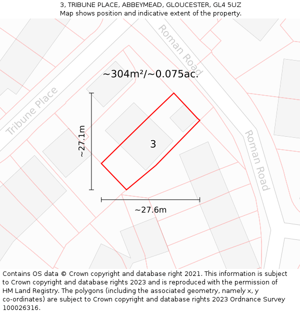 3, TRIBUNE PLACE, ABBEYMEAD, GLOUCESTER, GL4 5UZ: Plot and title map