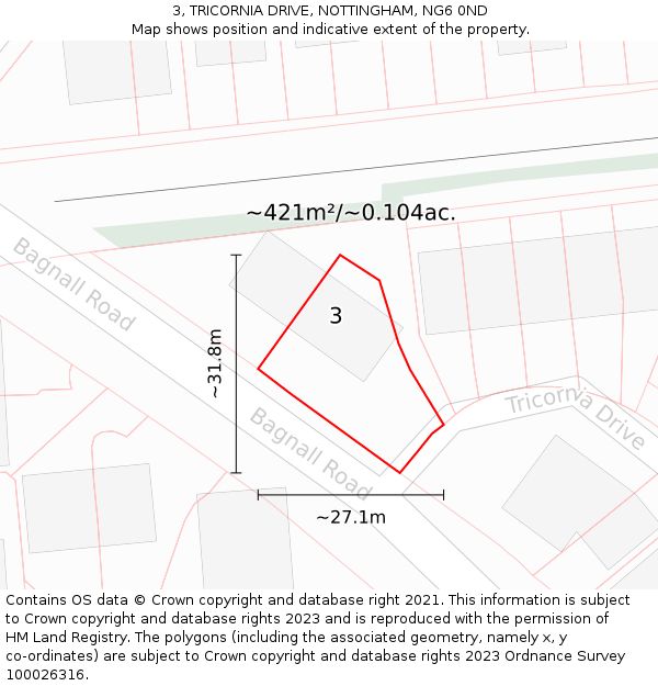 3, TRICORNIA DRIVE, NOTTINGHAM, NG6 0ND: Plot and title map