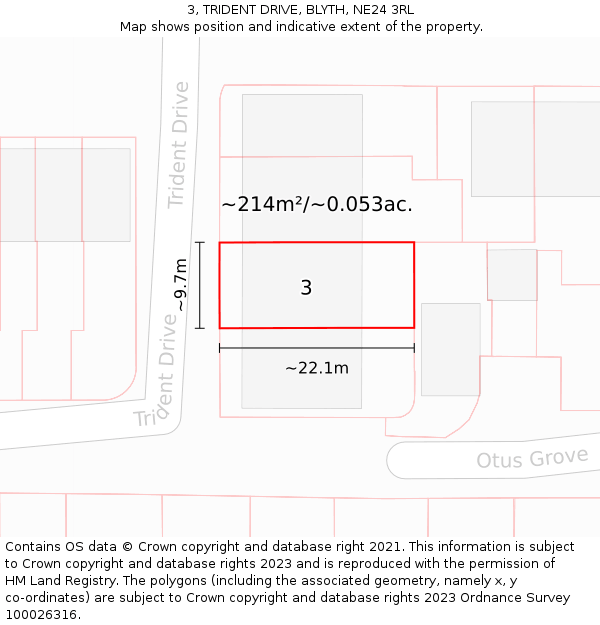 3, TRIDENT DRIVE, BLYTH, NE24 3RL: Plot and title map