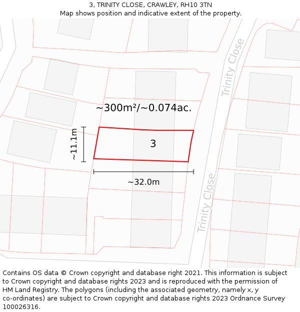 3, TRINITY CLOSE, CRAWLEY, RH10 3TN: Plot and title map