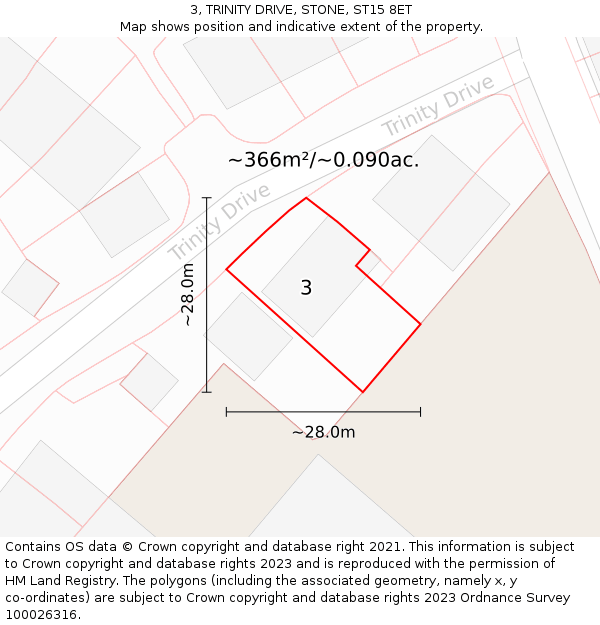 3, TRINITY DRIVE, STONE, ST15 8ET: Plot and title map