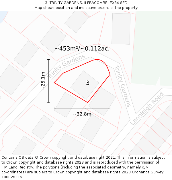 3, TRINITY GARDENS, ILFRACOMBE, EX34 8ED: Plot and title map