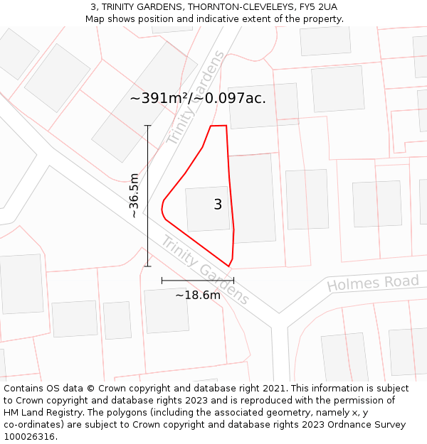 3, TRINITY GARDENS, THORNTON-CLEVELEYS, FY5 2UA: Plot and title map
