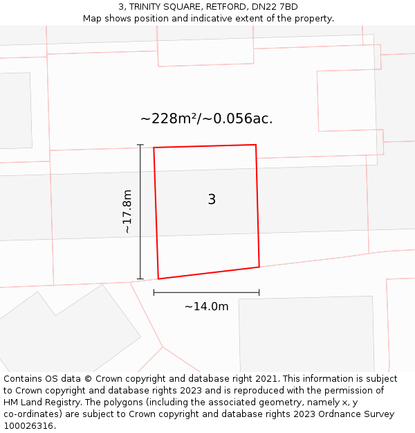 3, TRINITY SQUARE, RETFORD, DN22 7BD: Plot and title map