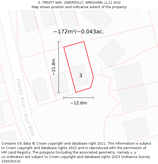 3, TRINITY WAY, GWERSYLLT, WREXHAM, LL11 4HZ: Plot and title map
