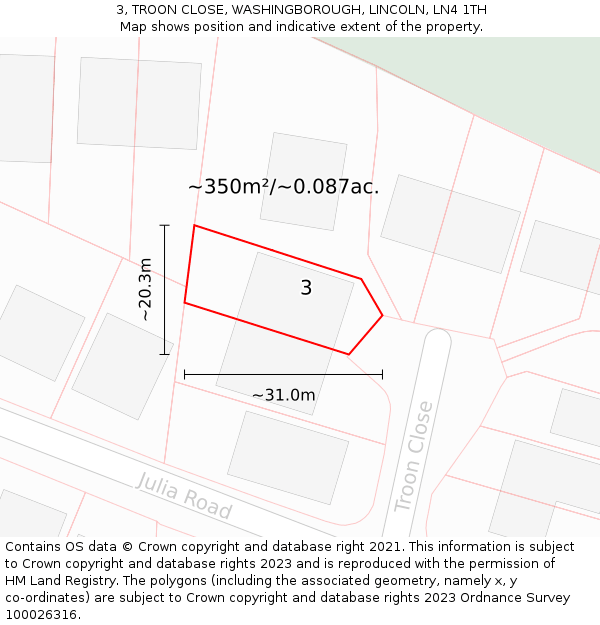 3, TROON CLOSE, WASHINGBOROUGH, LINCOLN, LN4 1TH: Plot and title map