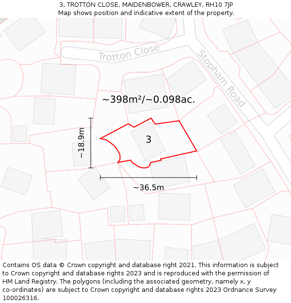 3, TROTTON CLOSE, MAIDENBOWER, CRAWLEY, RH10 7JP: Plot and title map