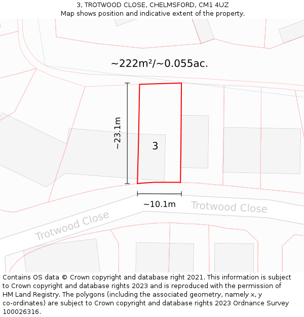 3, TROTWOOD CLOSE, CHELMSFORD, CM1 4UZ: Plot and title map