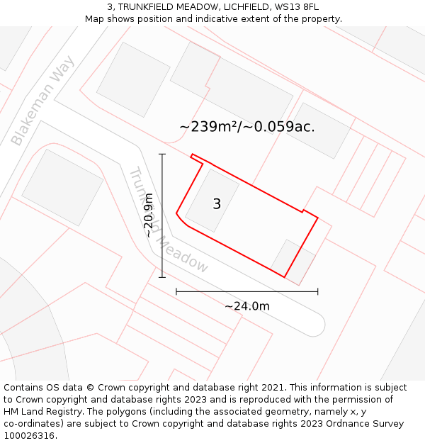 3, TRUNKFIELD MEADOW, LICHFIELD, WS13 8FL: Plot and title map