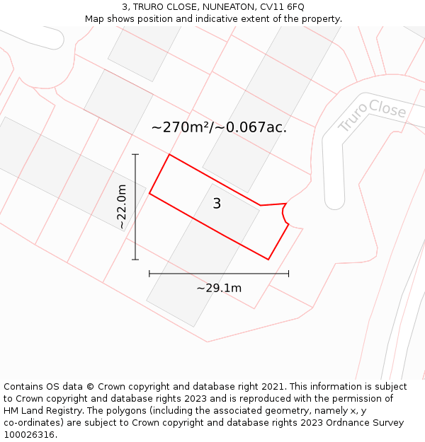 3, TRURO CLOSE, NUNEATON, CV11 6FQ: Plot and title map