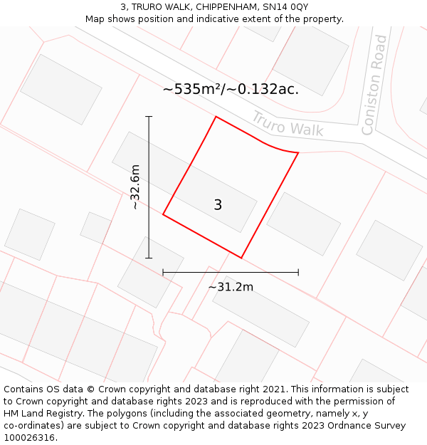 3, TRURO WALK, CHIPPENHAM, SN14 0QY: Plot and title map