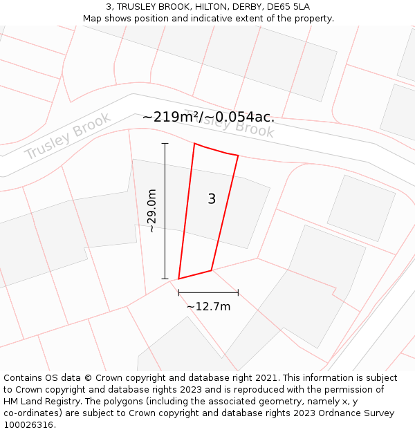 3, TRUSLEY BROOK, HILTON, DERBY, DE65 5LA: Plot and title map