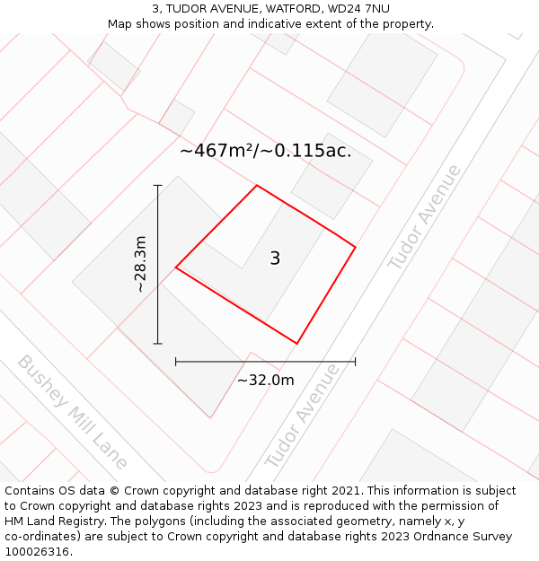 3, TUDOR AVENUE, WATFORD, WD24 7NU: Plot and title map